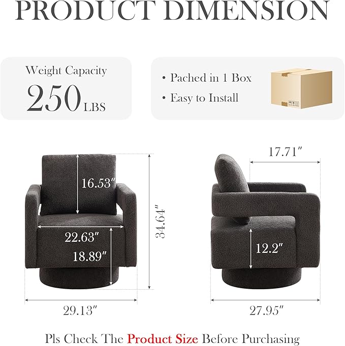 Aoiy &amp Wifon 29.13 W 360 Degree Small Swivel Accent Chair Modern Living Room Accent Chair Comfy Swivel Barrel Chairs for Living Room Boucle Charcoal