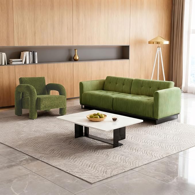33.5 Modern Accent Chair Velvet Single Sofa for Living RoomComfy Arm Chair Leisure Armchair Single Sofa Chair with Curved Arm for Living Room ApartmentBedroomGreen