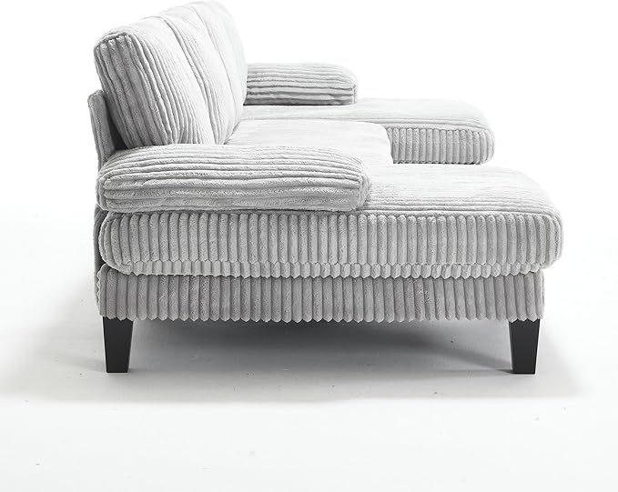 114.2 Beige Sectional Couches for Living Room U Shaped Couch with Double Chaise Modern Comfortable Plush Corduroy 4-Seat Cloud Sofa Set with Chenille Fabric for Home Furniture (Light Gray)
