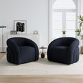 Boucle Swivel Accent Chair No Assembly Small Comfy Round Barrel Armchair for Living Room Bedroom Reading Waiting Room (Navy Blue Set of 2)