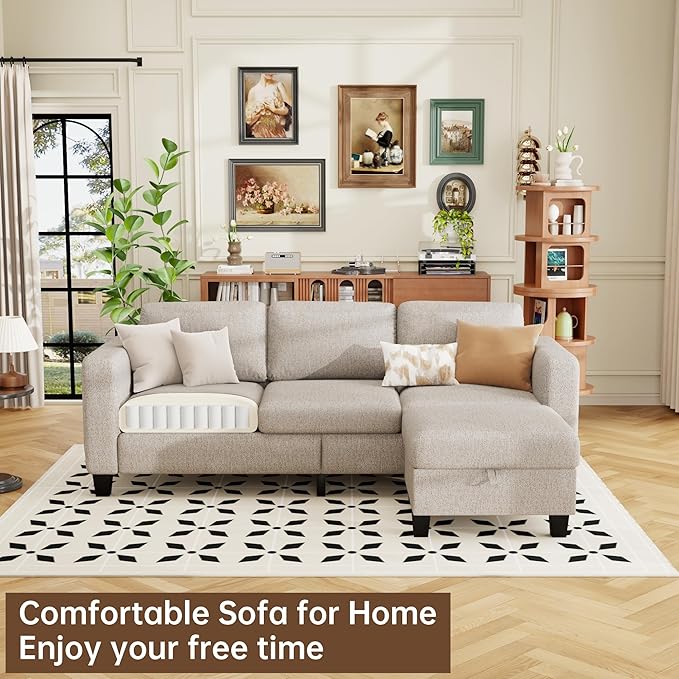 ZeeFu Sectional and Sofa Couches for Living Room - 78'' 3 Seater L-Shaped Modular Couch with Storage Ottoman - Modern Velevt Fabric Upholstered Sofa Set for Small Space Apartment Office (Mocha Brown)