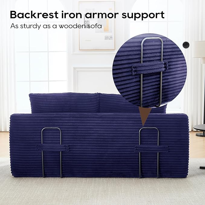 KIVENJAJA 70.87 Boneless Loveseat Sofa Modern 2-in-1 Convertible Sleeper Sofa Comfy Cloud Loveseat Couch Corduroy Small Boneless Couches for Living Room Small Space Bedroom Blue
