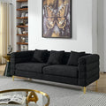 Modern Sofa Couch 81 W Teddy Bouclé Oversized Loveseat Cloud Sofa Upholstered Tufted Comfy Deep Seat Couch with Gold Legs &amp Pillows for Living Room Bedroom Office Apartment((3 Seater Black)