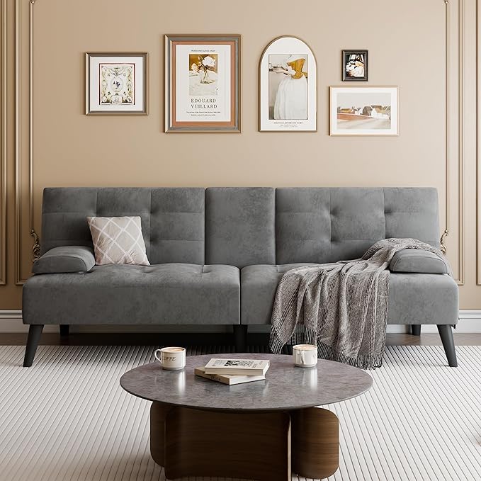 Meilocar 64 Futon Sofa Bed Convertible Loveseat with 2 Cup Holders Small Couch with 3 Adjustable Angles &amp Removable Armrest Sleeper Sofa for Apartment Office Dark Grey | small couch