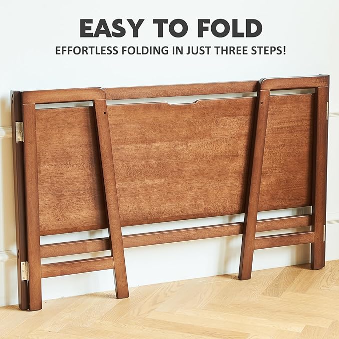 Solid Wood Folding Desk Mid Century Modern Table 47'' Foldable Writing Computer Desk for Home Office Simple Study Makeup Workstation Wooden Study Office Desk Table for Small Spaces Walnut Color