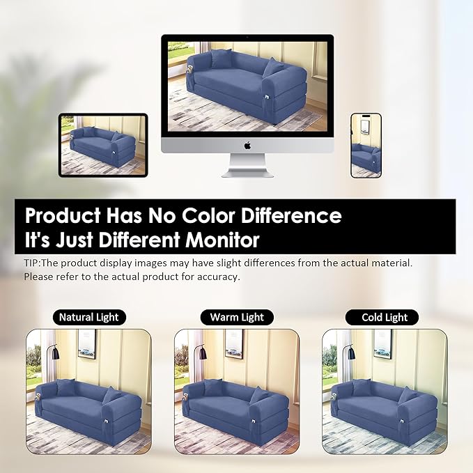 80 Convertible Sofa Bed 3-in-1 Corduroy Folding Pull Out Couch with Pillows No Assembly Modern Boneless Couch Compression Sofa in Box Floor Sofa with Side Storage for Living RoomDark Smog Blue