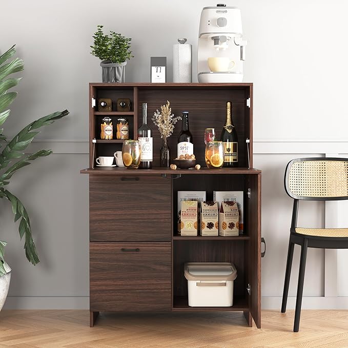 Space-Saving Fold-Up Desk Cabinet with Storage Drawer &amp Shelves for Home Office Dorms
