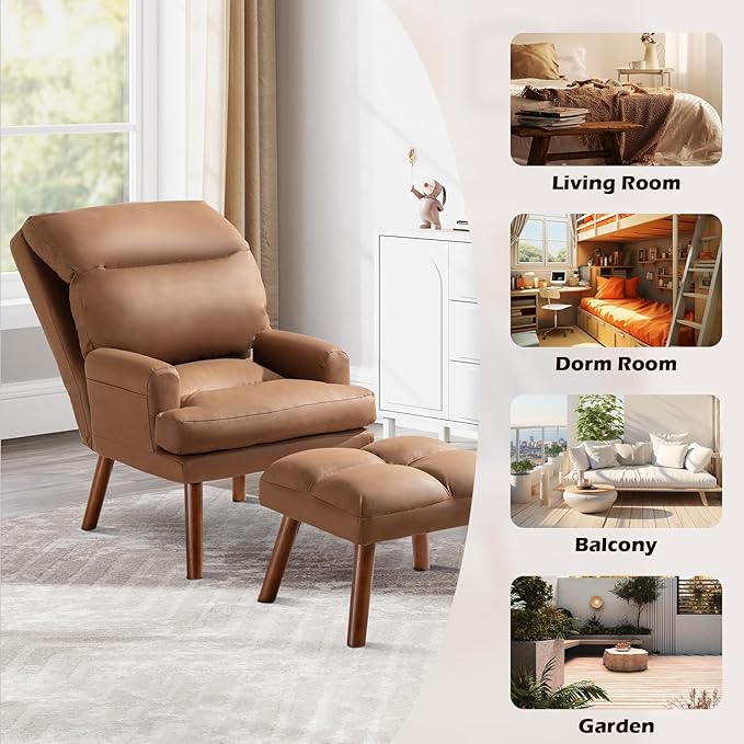 Modern Accent Chair with Storage Single Sofa Armchair with Plump Back Pillow Upholstered Comfy Chair for Living Room Bedroom Office (Brown)