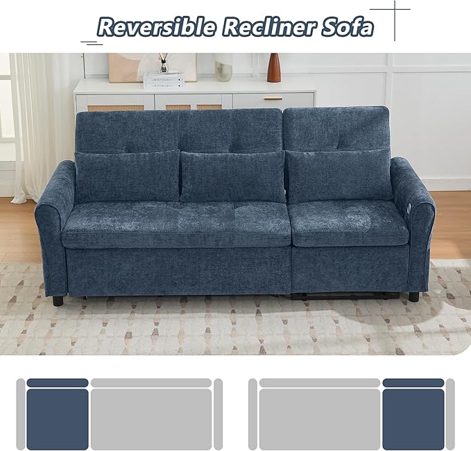 Polibi 2-in-1 Convertible Sofa Bed &amp Recliner - 3-Position Adjustable Backrest (105°-180°) Reversible Design Dual USB Ports 82 Wide Blue