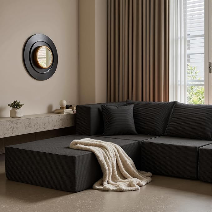 YINIX 140 Modular Sectional Sofa Couches Corduroy Sleeper Deep Seat Sofa Bed Comfy Cloud Couch for Living Room Floor Sofa 6 Piece Free Combination Compression No Assembly Required Obsidian