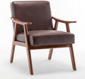 Mid Century Modern Accent Chair with Wood Frame Upholstered Living Room Chairs with Waist Cushion Reading Armchair for Bedroom Sunroom Lounge Chair Indoor Office Family (Dark Brown)
