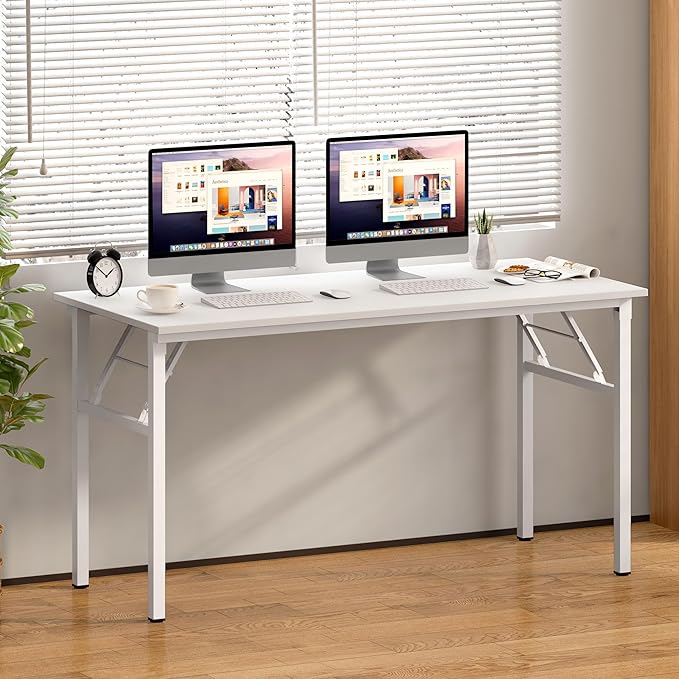 SDHYL Folding Desk 60inch No Assembly Folding Desks for Small Spaces Sturdy Computer Desk Functional Home Office Desks Study Writing Desk Office Table Workstation for Home Office Teak&ampWhite