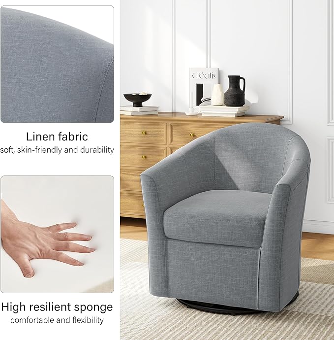 Swivel Accent Chair Armchair Modern Round Single Sofa Seating Comfy Reading Barrel Chairs for Living Room Bedroom (Light Grey Set of 1)