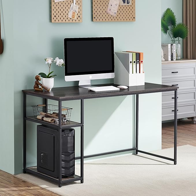 ivinta Computer Desk Home Office Desk with Storage Shelves and Metal Frame for Living Room Bedroom Office Whale (Brown 55)