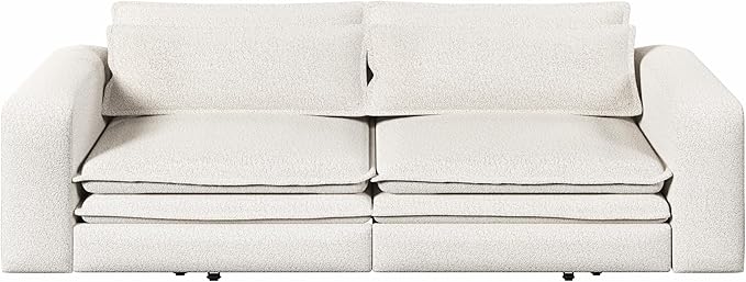 KEIKI 93 King Size Sleeper Sofa Bed Pull Out Sofa Bed 3 in 1 Convertible Sleeper Sofa 3 Seat Teddy Couch with 2 Lumbar Pillows for Living Room Apartment Office Studies Beige
