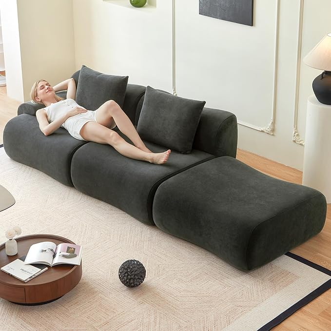 Cloud Couch Sectional114-Boneless Couch in a BoxUpholstered Couches for Living Room Bedroom with L-Shape ChaiseModern Comfy Sofa-Cool Gray CouchesNo Assembly RequiredLow -Profile Sofa
