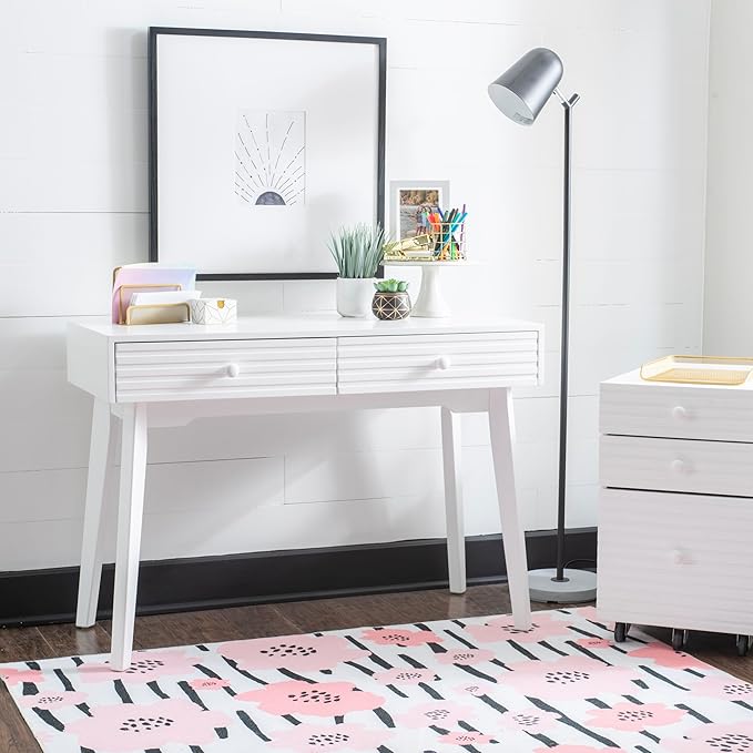 Powell Cason White Wooden Two Drawer Ripples Desk