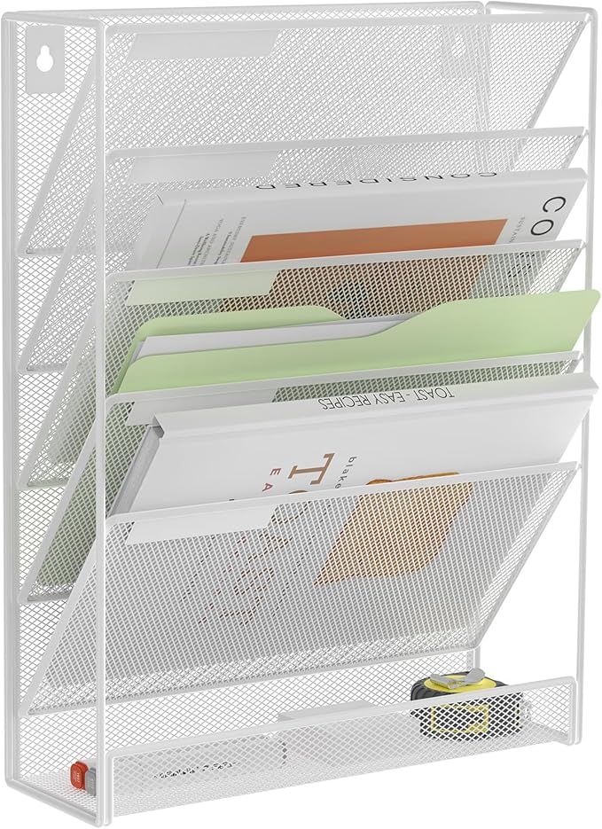 Kuntine.B 6-Tier Wall File Organizer Hanging File Organizer Cubicle Organizer Wall File Holder for Office Home (White 6 Tier)