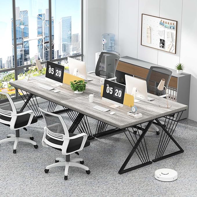 FOLUBAN Modern Desks Rustic Wood and Metal Computer Desk for Home Office Simple Study Writing Work PC Table for Bedroom Living Room Light Grey 47 Inch