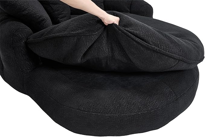 KEIKI 71 Chenille Round Boneless Sofa Couch Oversized Chaise Lounge Chair Couches Indoor No Assembly Required Floor Lazy Bean Bag Modern Sleeper Sofa Bed for Living Guest Room &amp Bedroom Black