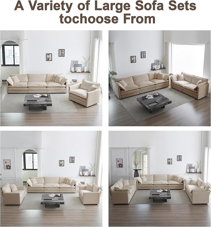 111.5 Sofa Modular Sectional Cloud Couch 3-Seat Chenille Deep Seat Sofa with Pillow for Living Room Bedroom and Apartment Light Coffee