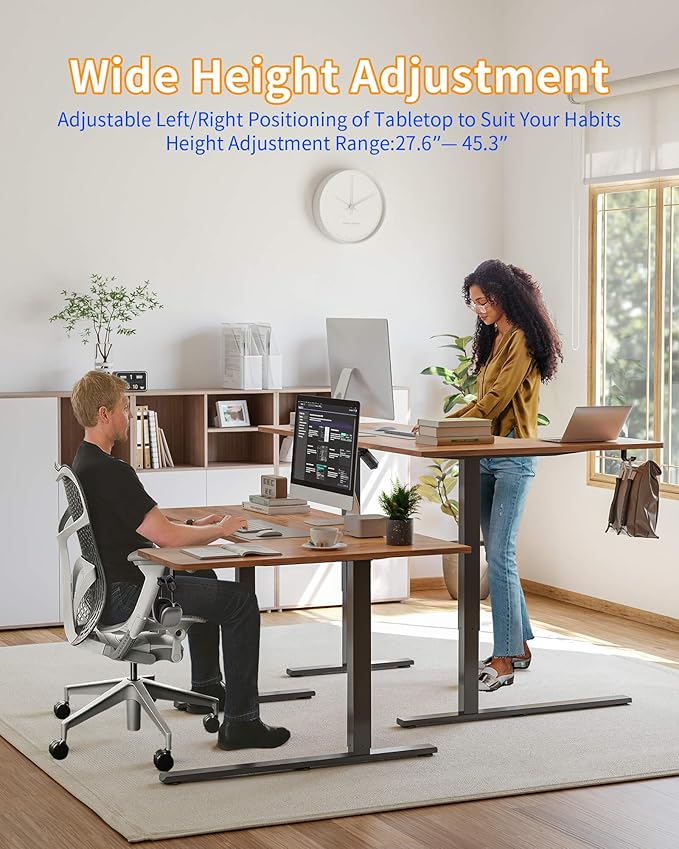 YIHAYO Reversiable L-Shaped Electric Standing Desk 59 Inches Stand Up Corner Desk Sit and Stand Up for Work Office Home Ergonomic Rising Computer Table with Splice Board Rustic Brown