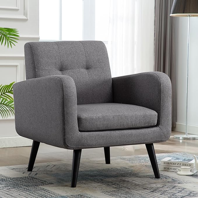 LSSPAID Modern Accent Chairs Upholstered Fabric Cozy Armchairs Living Room Side Chair with Solid Wood Legs Gray