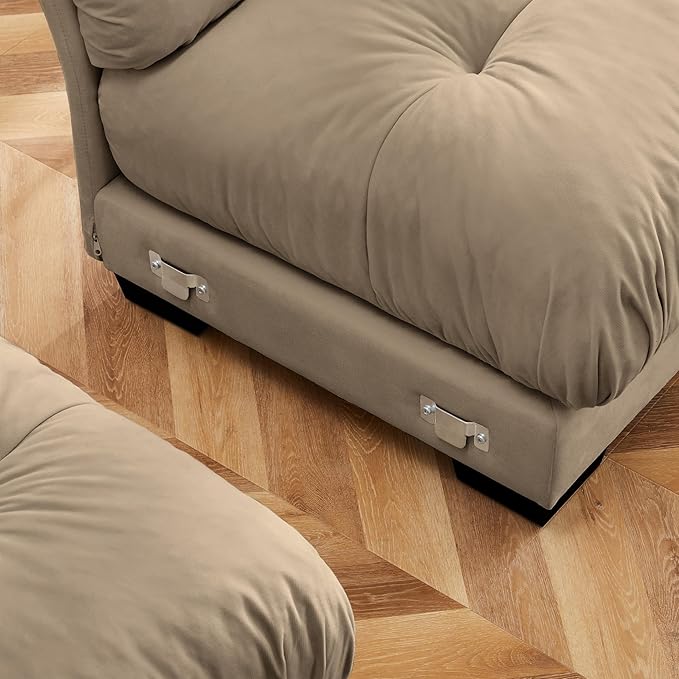 166 Oversized Modular Sectional Sofa 4-Seater Cloud Couch with Pillows Deep Seat Velvet Modular Sectional Sofa with Overstuffed Cushions for Living Room Home Theater Apartment Camel