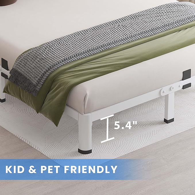 MAF 7 Inch King Metal Platform Bed Frame White with Round Corner Legs Mattress Slide Stopper 3000 LBS Heavy Duty Steel Slats Support Noise Free No Box Spring Needed Easy Assembly