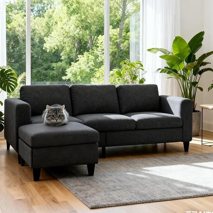 Small Sectional Sofa Couch L Shaped Sectional Grey Couch in a Box Small Couches with Ottoman 3 Seater Sofa for Living Room Apartment Dorm Office