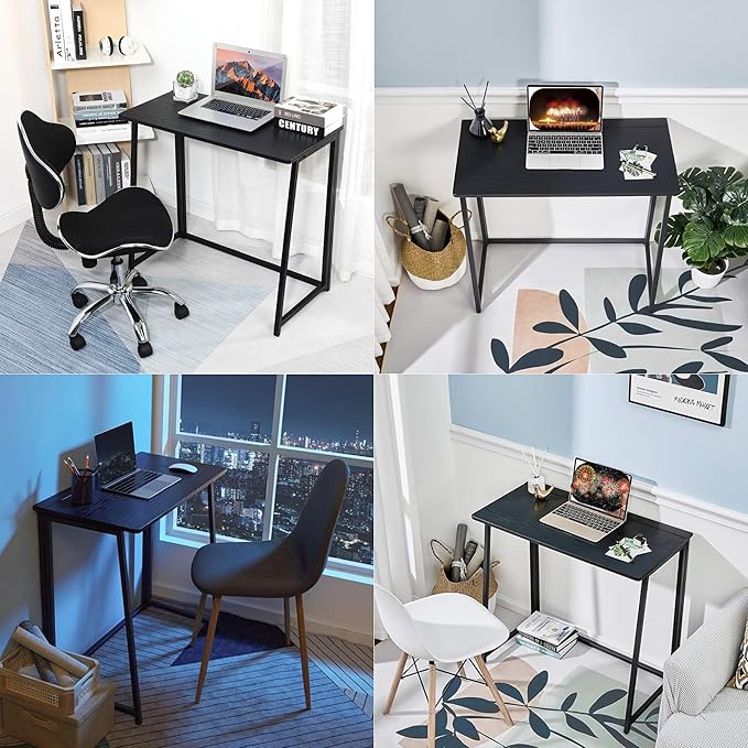 Homy Casa 31.5 Home Office Foldable Desk Space-Saving Study-Workstation for Small Spaces Ideal for Dorm Living Room and Bedroom (Black)