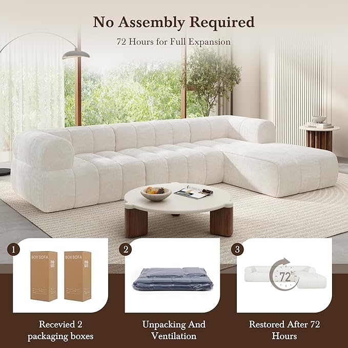 Christopher Knight Home Mania 122 Modular L-Shape Sofa Couch with Chaise Lounge Modern Sectional Sofa Set for Living Room Boucle Fabric Upholstered Cloud Couch with Deep Seat Milky White
