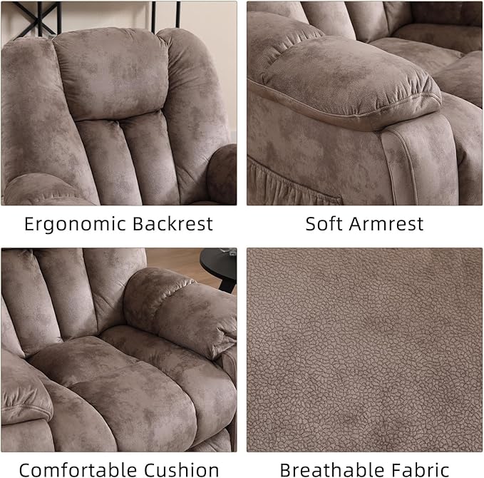 EBELLO Reclining Sofa for Living Room Extra Wide Modern Overstuffed 3 Seat Recliner Manual Sofa Chair with Hidden Armrest Cup Holders Breathable Soft Fabric and Padded Seat Light Brown