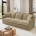 120 Slipcovered Modular Cloud Sectional Sofa Deep Seat Corduroy U Shaped Couch with Removable Covers 3-Seater Sofa for Living Room (Light Camel) | Slipcovered