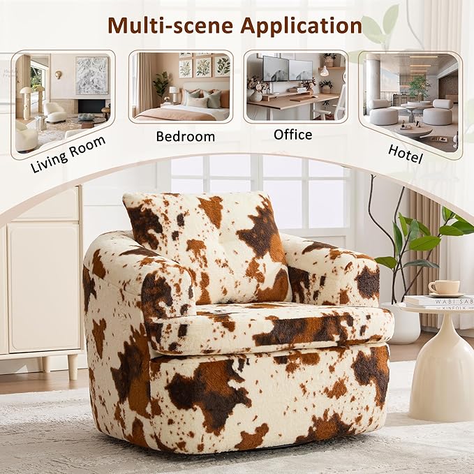 Swivel Accent Chair Recliner Modern Comfy Barrel Chairs for Living Room and Bedroom Cozy Upholstered Small Corner Chairs with 360 Degree RotationBeigeBrown