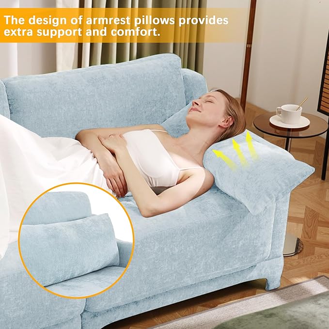 Livavege 105.9 Modular Sectional Sofa Couches for Living Room Modern Comfy 3 Seater Couch with Thick Cushions &amp Solid Wood Frame Upholstered Chenille Deep Seat Sofas for Bedroom Apartment Blu