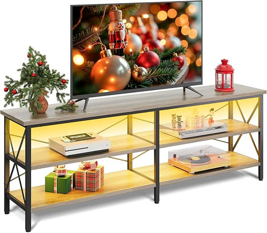WLIVE TV Stand up to 70 Inch TV 63 Entertainment Center with LED TV Media Console with 3-Tier Storage Shelves for Living Room and Bedroom Greige