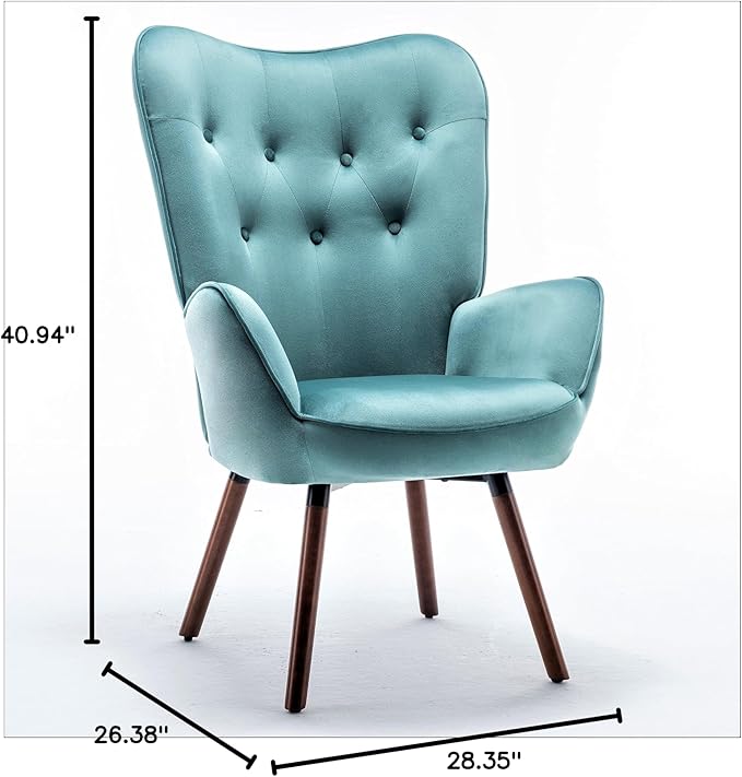 Chic Accent Arm Chairs for Living Room Bedroom or Home Office Button-Tufted Midcentury Armchair with Wingback Design and Splayed Legs Teal