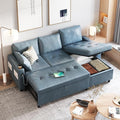 Esright Leather Sleeper Sofa Pull Out Couch with Reversible Chaise Suede Leather Sleeper Sofa with Storage USB Cup Holder Pullout Sectional Couches for Living Room Apartment Blue | Sofa with Sto