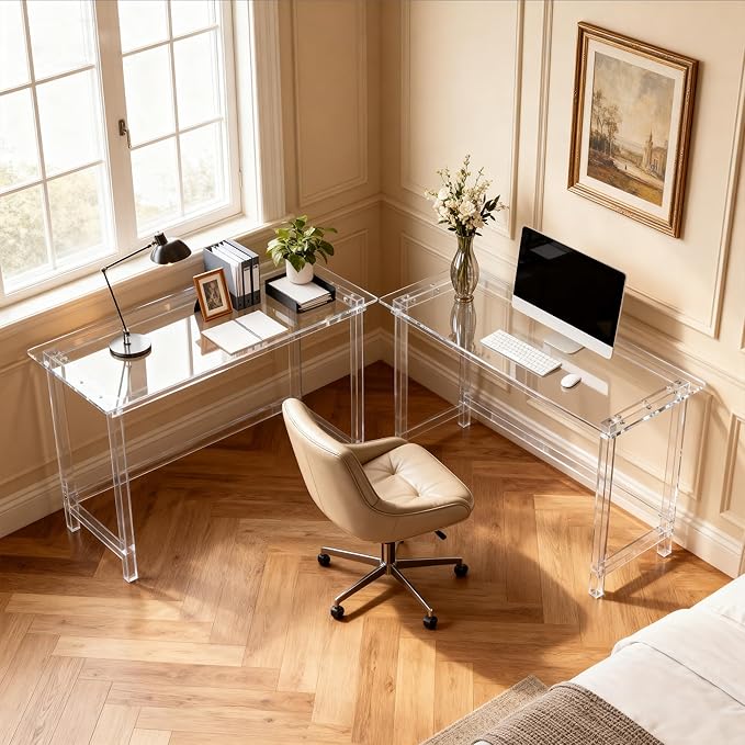 Clear Acrylic Desk Study Laptop Computer Desk Writing Table Console Table for Bedroom Home Office Desk (Clear 39.3”×19.6×29.5“)