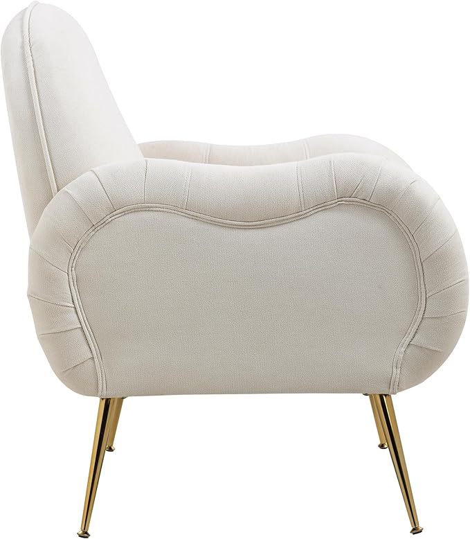 Accent Chair with Metal Gold LegsSnowflake Fabric ArmchairSingle Sofa Chair for Living Room Bedroom Dining Room Accent Club Guest Chair Holds 300lbs(Beige)