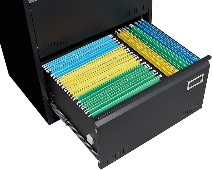 2 Drawer Metal Lateral File Cabinet with LockOffice Vertical Files Cabinet for Home Office/Legal/Letter/A4Locking Metal File CabinetAssembly Required (Blackwith 2 Drawer)