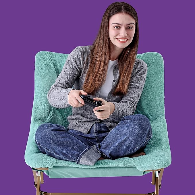 OAKHAM Comfy Chair for Adults Soft Faux Fur Folding Lounge for Bedroom Living Room Dorm Rooms Flexible Reading Chair for Teens Kids X-Large Foldable (Faux Fur-Mint)