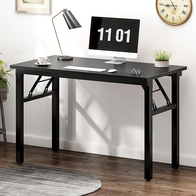 Folding Desk 39 inch No Assembly Folding Desks for Small Spaces Sturdy Foldable Computer Desk Functional Home Office Desks Study Writing Desk Office Table Workstation for Home Office Outdoor