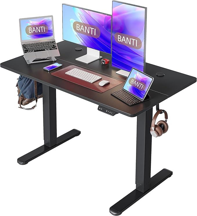 BANTI 48'' Electric Standing DeskAdjustable Height Stand Up DeskSit Stand Home Office Desk Black Top