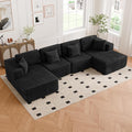 132 U Shaped Modular Sectional Sofa with Double Chaise Oversized Corduroy Floor Couch Deep Seat Frameless Living Room Set No Assembly Classic Black