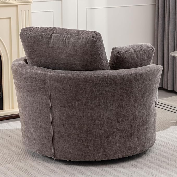 Oversize Round Swivel Chair Cozy Club 360 Degrees Swivel Sofa with 3 Pillows Chenille Fabric for Living Room Lounge Hotel Bedroom 40.2D X 42.1W X 34.3H Inches (Grey)