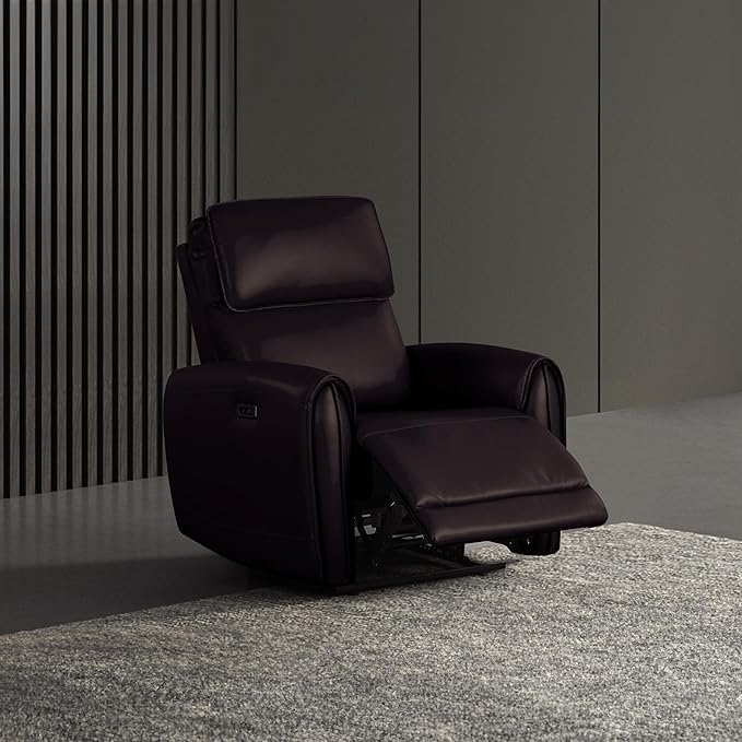 Furniture of America Osfrend Faux Leather Upholstered 35-inch Power Recliner Chair with Contour Arms and USB Chargers for Living Room Office Black