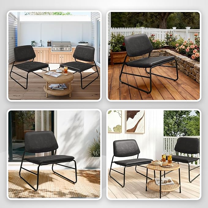 DAICO Modern Accent Chair Waterproof Armless Sling Accent Chairs Comfy Upholstered Side Sitting Chairs with Metal Frame for Living Room Bedroom Balcony Garden Faux Leather Black