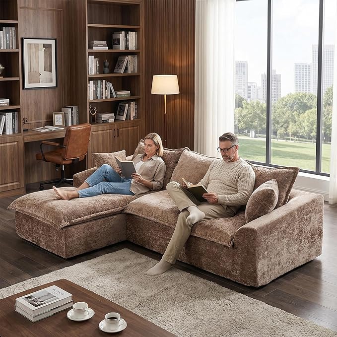 103”Modular Sectional SofaUpholstered Boneless Couch for Living Room BedroomModern Modular L-Shaped Chaise CouchCloud Sectional Sofa with Deep Seat (BrownLeft Facing Chaise)
